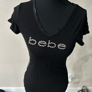 Bebe Black Embellished V-Neck Tee